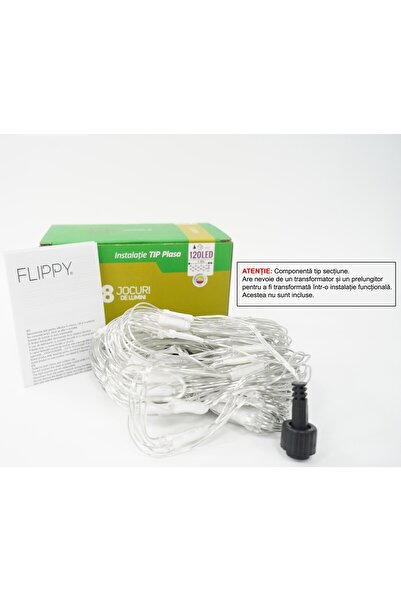 Flippy Instalație, 120 LED-uri, 1,5 x 1,5 m, 8 efecte, Sârmă transparentă, Mu...