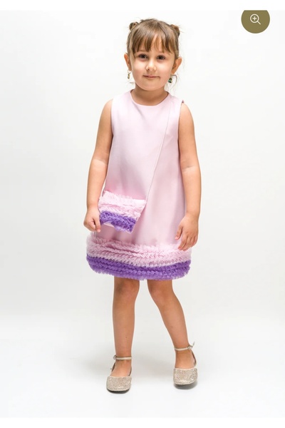 WECAN EXCLUSİVE WECAN KIZ ÇOCUK İNCE KREP KUMAŞ ÇANTALI ELBİSE