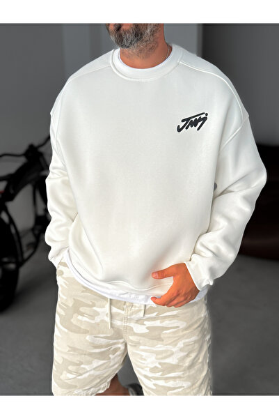 BYBASICMAN White Basic Printed Sweatshirt Jj-100