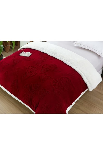 CHIRASO Cocolino Blanket with Fur Inside, Embossed Butterfly Pattern, 200x230cm, Soft and Warm
