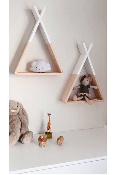 Dekor Paleti İskandinav Ahşap Kızılderili Tarzı X Duvar Rafı – Doğal Ahşap