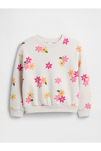 GAP Kız Bebek Kırık Beyaz Grafik Sweatshirt