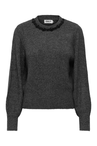 ONLY Women's Onlelsa Stone Detailed Long Sleeve Knitted Sweater 15210667 Gray
