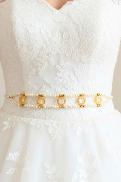 TwinsCollection Çeyrekli Altın Uyumlu 8mm Incili 5'i Bir Yerde Kemer - Gelin ...