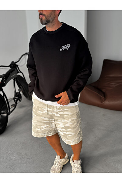 BYBASICMAN Black Basic Printed Sweatshirt Jj-100