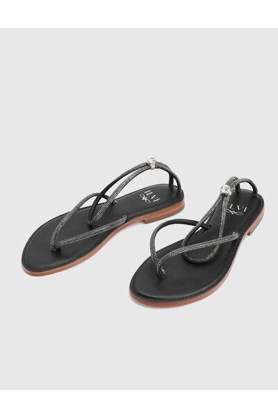 İLVİ Yuhgara Genuine Floater Leather Black Women's Sandals