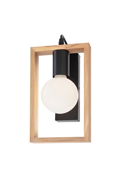 SMARTER Smarter wall lamp, metal and natural beech wood structure, with E27 socket, 42W, modern design, matte black
