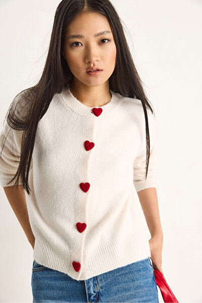 Bianco Lucci Γυναικεία πλεκτή ζακέτα με κουμπιά καρδιά 241075 60261233