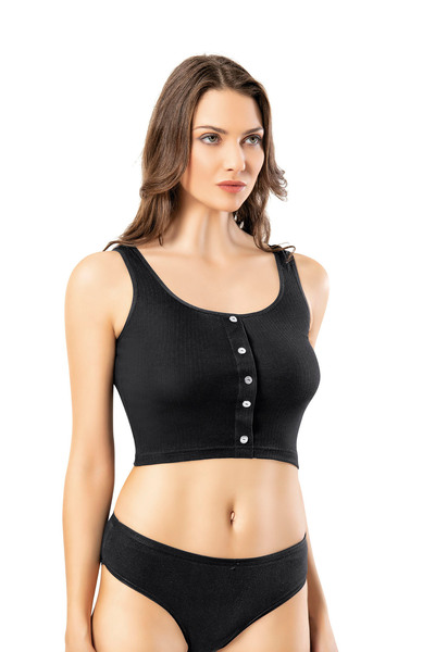 KOTA Women's Thick Strap Button Detail Crop Single Piece