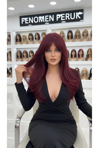 Fenomen Peruk Kızıl Uzun Perçemli Vip Gerçek Saç Dokusunda Peruk