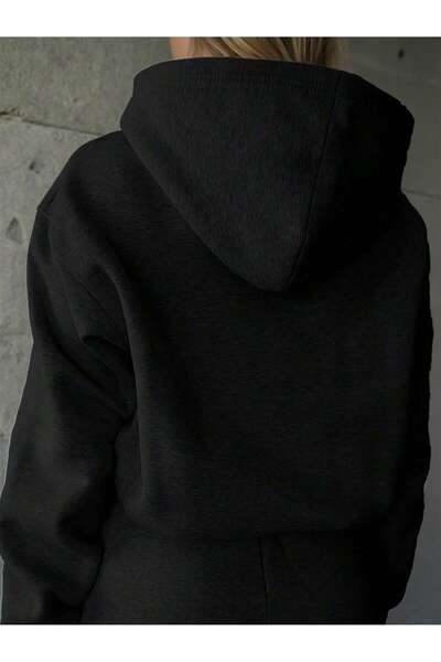 mercoledi Γυναικείο μαύρο σετ αθλητικής φόρμας Kangru με με κουκούλα φαρδιά μπατζάκια με τσέπες oversized