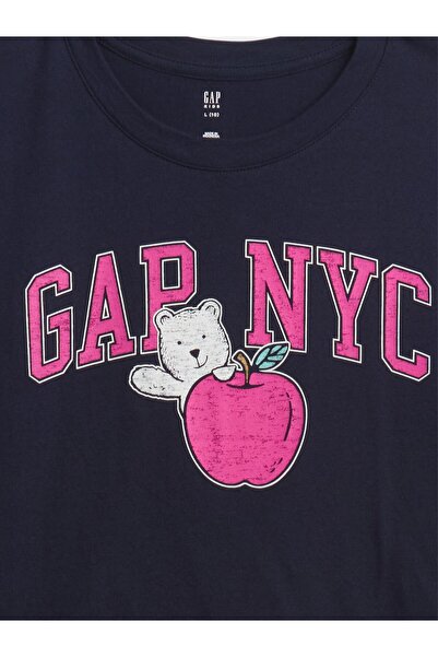 GAP Kız Çocuk Lacivert Relaxed Grafik Logo T-Shirt