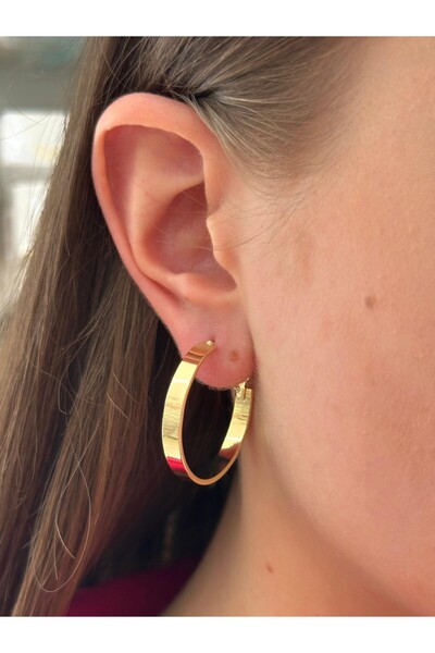 BY YASİN TOPÇU Büyük Boy Altın Geniş Bant Halka Küpe