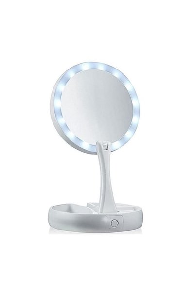 Doty Oglindă de machiaj rotundă cu iluminare LED, pliabilă, 25 cm, efect de m...
