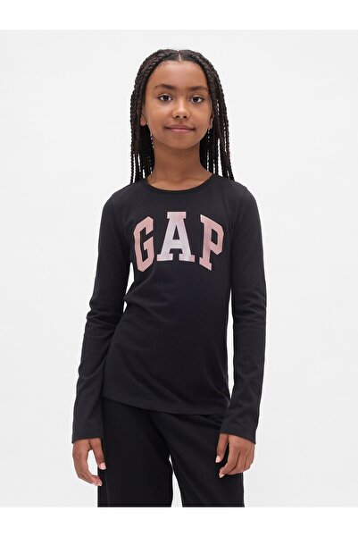 GAP Kız Çocuk Siyah Logo T-Shirt