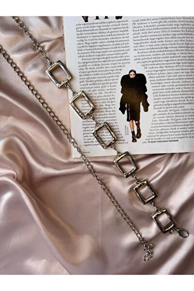 ila bags Curea de argint cu lanț pătrat