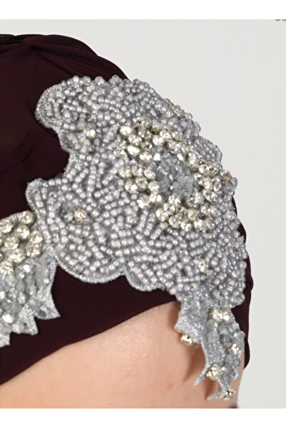 Differenza Flora El İşlemesi Şifon Şal - Koyu Mürdüm