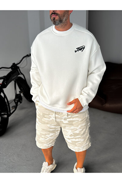 BYBASICMAN White Basic Printed Sweatshirt Jj-100