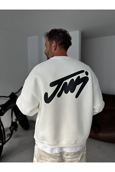 BYBASICMAN White Basic Printed Sweatshirt Jj-100