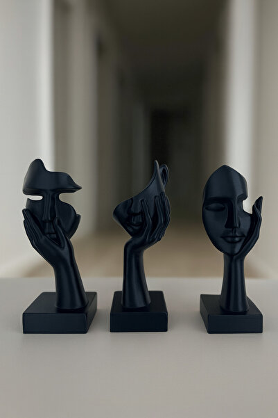 TODEKORA Modern Yüz Figürlü 3’lü Dekoratif Heykel Seti-Ev ve Ofis Dekorasyonu...