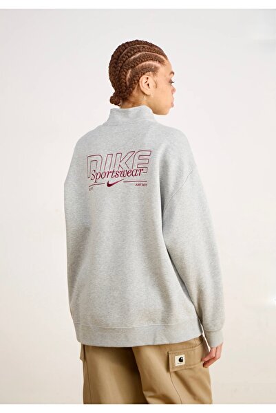 Nike Sportswear Gel Fleece 1/4-Zip Loose Cut Çeyrek Fermuarlı Gri Kadın Sweat...