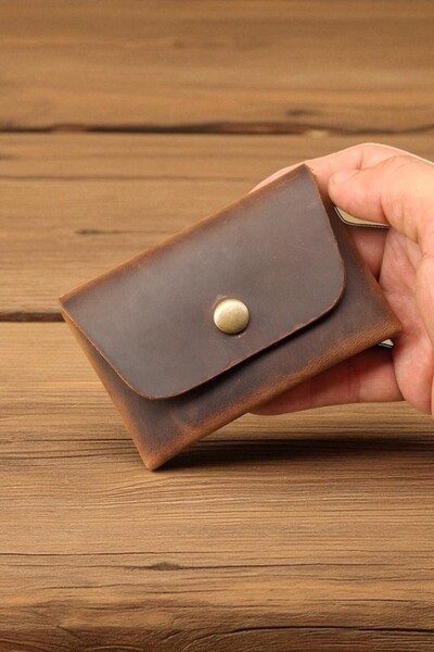 MAT Deri Tan Genuine Leather Card Holder Seamless Small Wallet Horizontal Business Card Holder / Men Women Card Holder