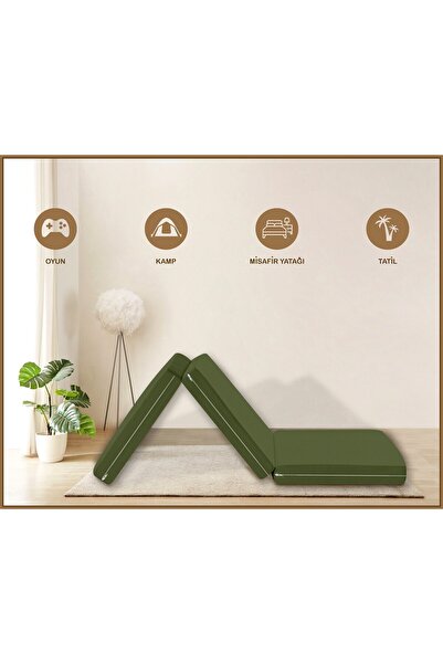 Evim Canvas Dark Khaki Zippered Foldable Floor Bed Floor Cushion 60X180X6Cm