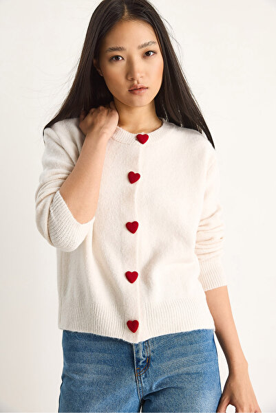 Bianco Lucci Γυναικεία πλεκτή ζακέτα με κουμπιά καρδιά 241075 60261233