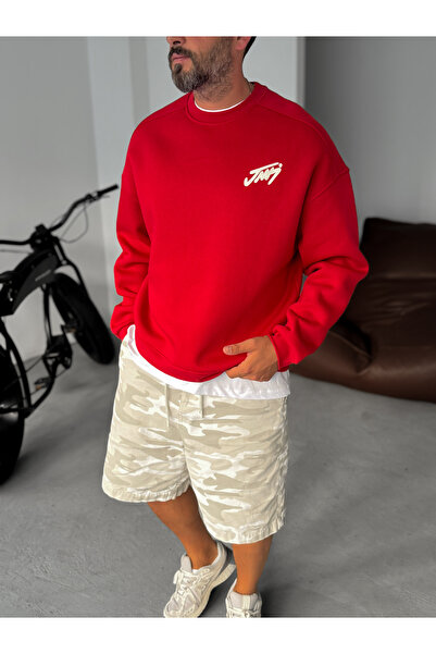 BYBASICMAN Red Basic Printed Sweatshirt Jj-100