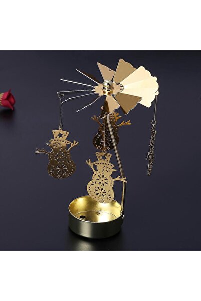 HEDİYE FİKRİ Isı İle Dönen Metal Mumluk – Kardan Adam Modeli, Altın Renk, Yılbaşı ve Kış Temalı Dekoratif Mumluk