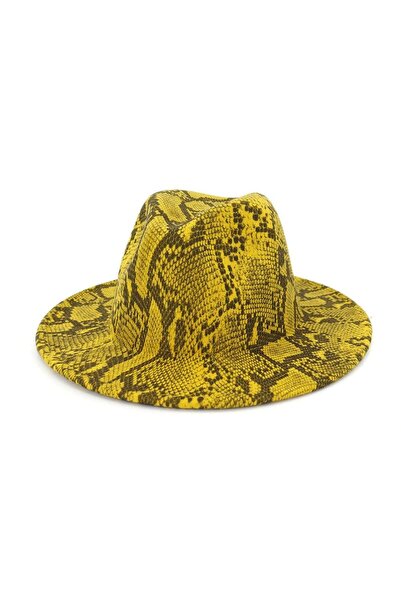 Pursehuit Yellow hat, snakeskin print, handmade, adjustable, Soni