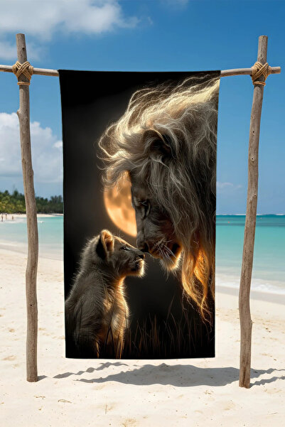 BETHA Βαμβακερή πετσέτα παραλίας – Σχέδιο Λιοντάρι – 75x150 εκ.