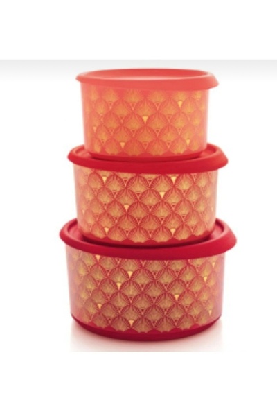 Plus مجموعة عبوات تخزين بريق أحمر بإصبع واحد، 3 قطع / 940 مل - 1.4 لتر - 2.1 لتر