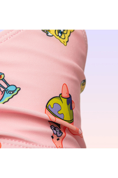 NİCKELODEON Sünger Bob Kare Pantolon Baskılı Pembe Sarı Bikini Takımı 11-12 Yaş