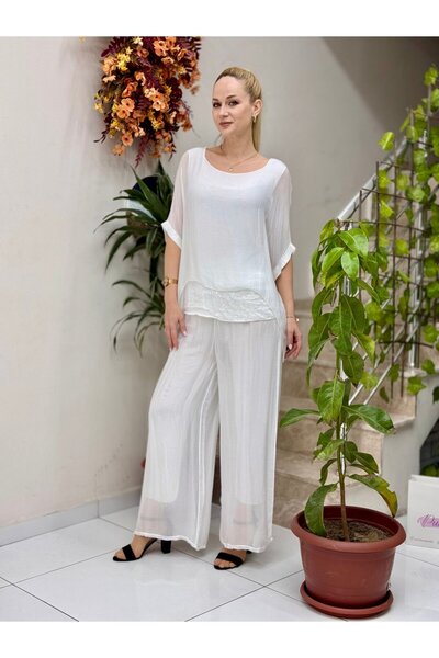 Punta Otantik Nc6641 Italian Pulpayet Silk Suit White