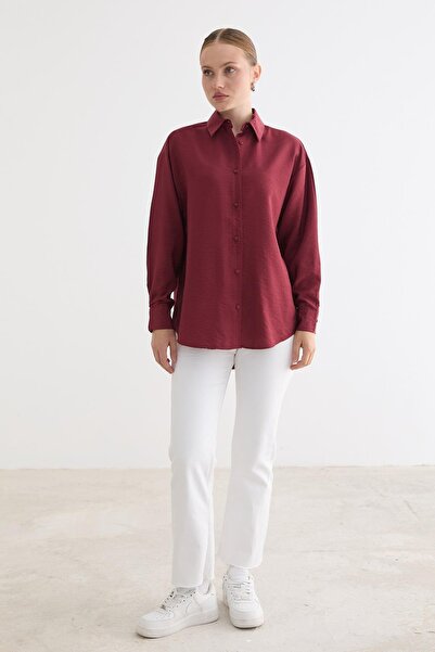 LEVURE Buttoned Front Oversize Modal Shirt Burgundy