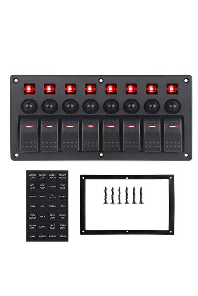 Choice1 Red 8 Gang Rker Switch Panel For Jeep Boat Marine Car 12V 24V Waterpr...