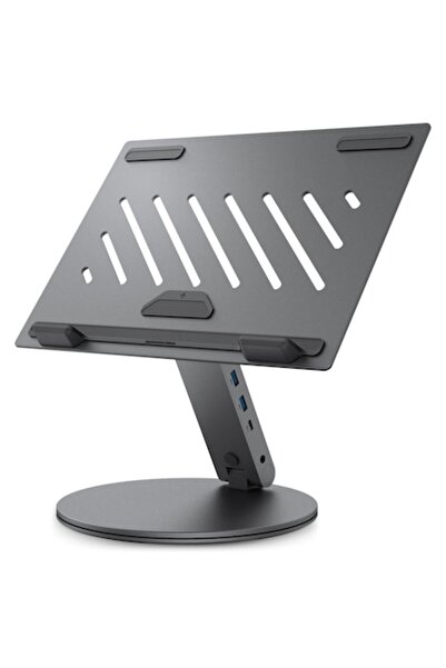 Stef's Cat Suport rotativ pentru laptop cu hub 2x USB, 3x tip - argintiu