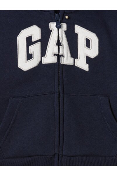 GAP Erkek Bebek Lacivert Relaxed Logo Fermuarlı Kapüşonlu Sweatshirt