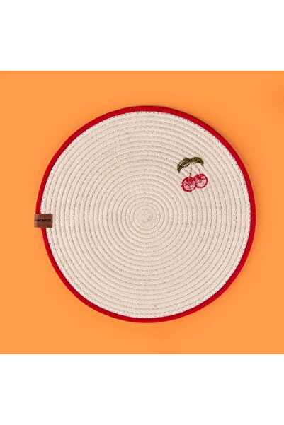 Evidea Soft Kiraz Nakışlı Supla - Ekru - 33x33 cm