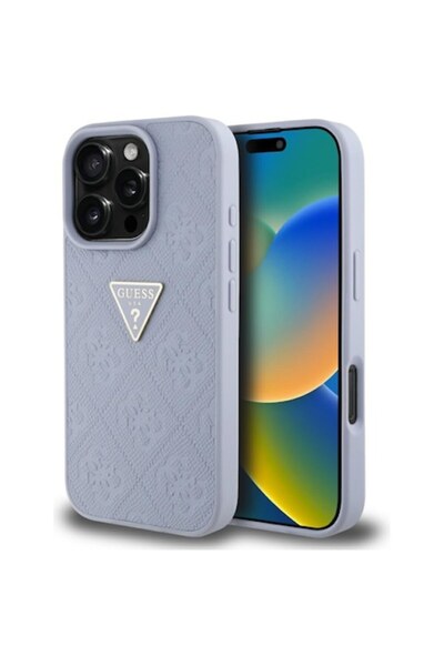 Stef's Cat Husa pentru iPhone 16 Pro Max, Leather Hot Stamp 4G Pattern Triang...