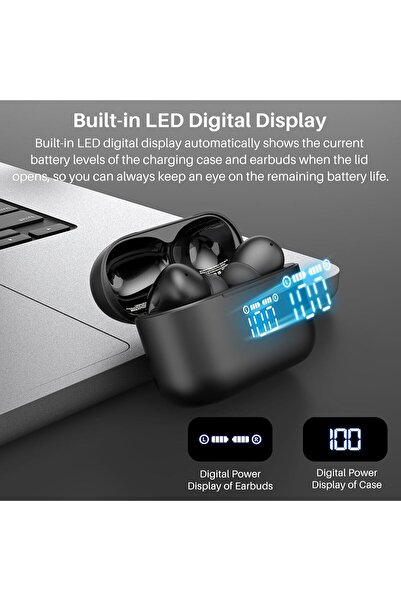 TUZO T20 Wireless Bluetooth Earphones, 48.5 Hours Playtime with LED Digital Display, IPX8 Waterproof