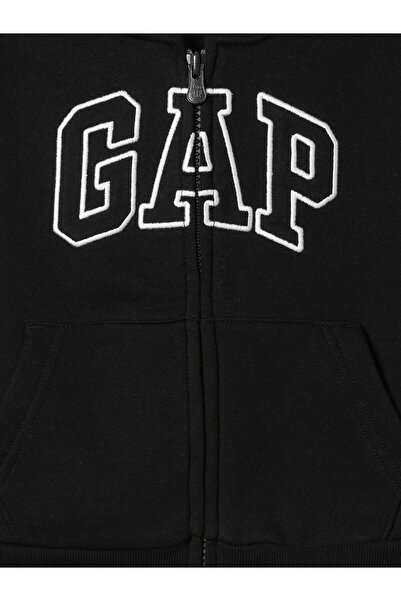 GAP Erkek Bebek Siyah Relaxed Logo Fermuarlı Kapüşonlu Sweatshirt