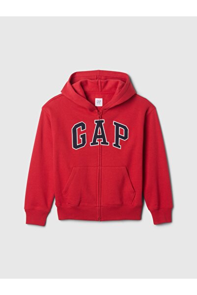 GAP Erkek Çocuk Kırmızı Kids Relaxed Logo Fermuarlı Sweatshirt