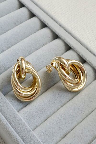 DEMOKAN Kadın Küpe Kararmaz 14k Renk Vip Seri Vintage İç İçe Küpe