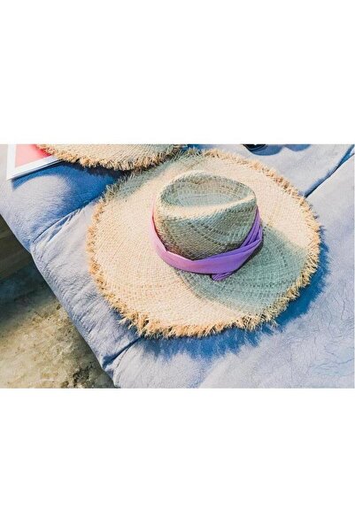 Pursehuit Γυναικείο ψάθινο καπέλο, μπεζ, με ροζ φουλάρι, Bernice