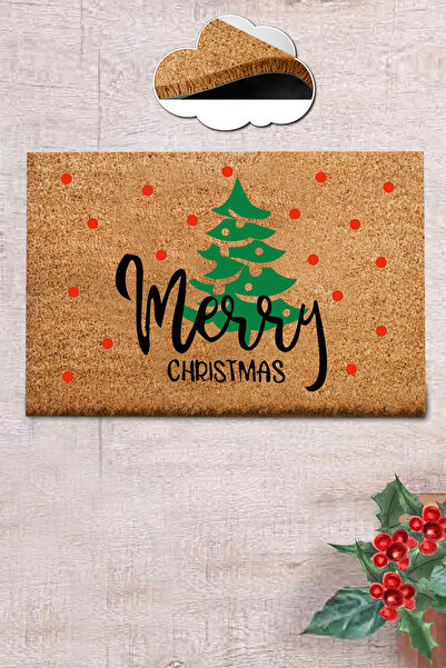 Chilai Home Coco Ristmas 40x60 cm Kapı önü paspası, iç ve dış kapı paspası, Doğal Kıl Paspas