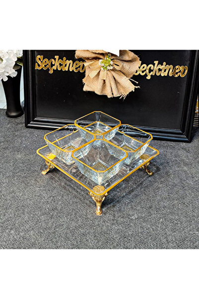 SEÇKİNEV Şölen 5 Piece Tabletop Snack Bowl & Breakfast Set (Gold & Silver)