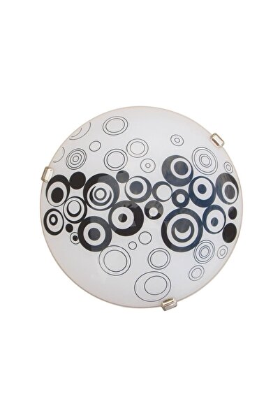 Klausen Plafoniera Klausen, structura din metal, abajur din sticla, forma rotunda, 2 dulii E27, alb si negru