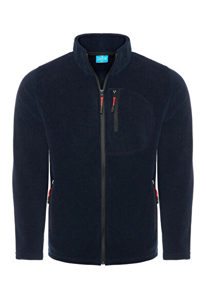 COMBİNE MİCHAİL Men's Zippered Winter Loose Navy Fleece Jacket